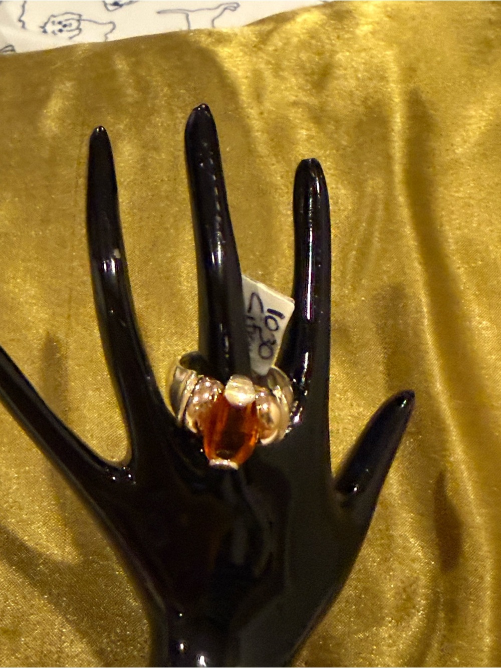 Silver 925 & 18k Gold Ring with Amber Gemstone - Women's Fashion Ring size 8